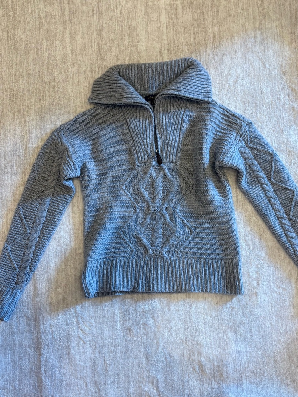 Brooks Brothers Gray Cable-Knit Quarter-Zip Sweater Size S